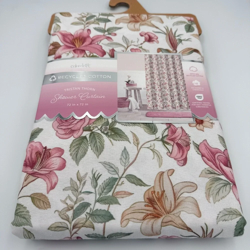 Colordrift Tristan Thorn Floral Shower Curtain 72x72 Pink Recycled Cotton Blend
